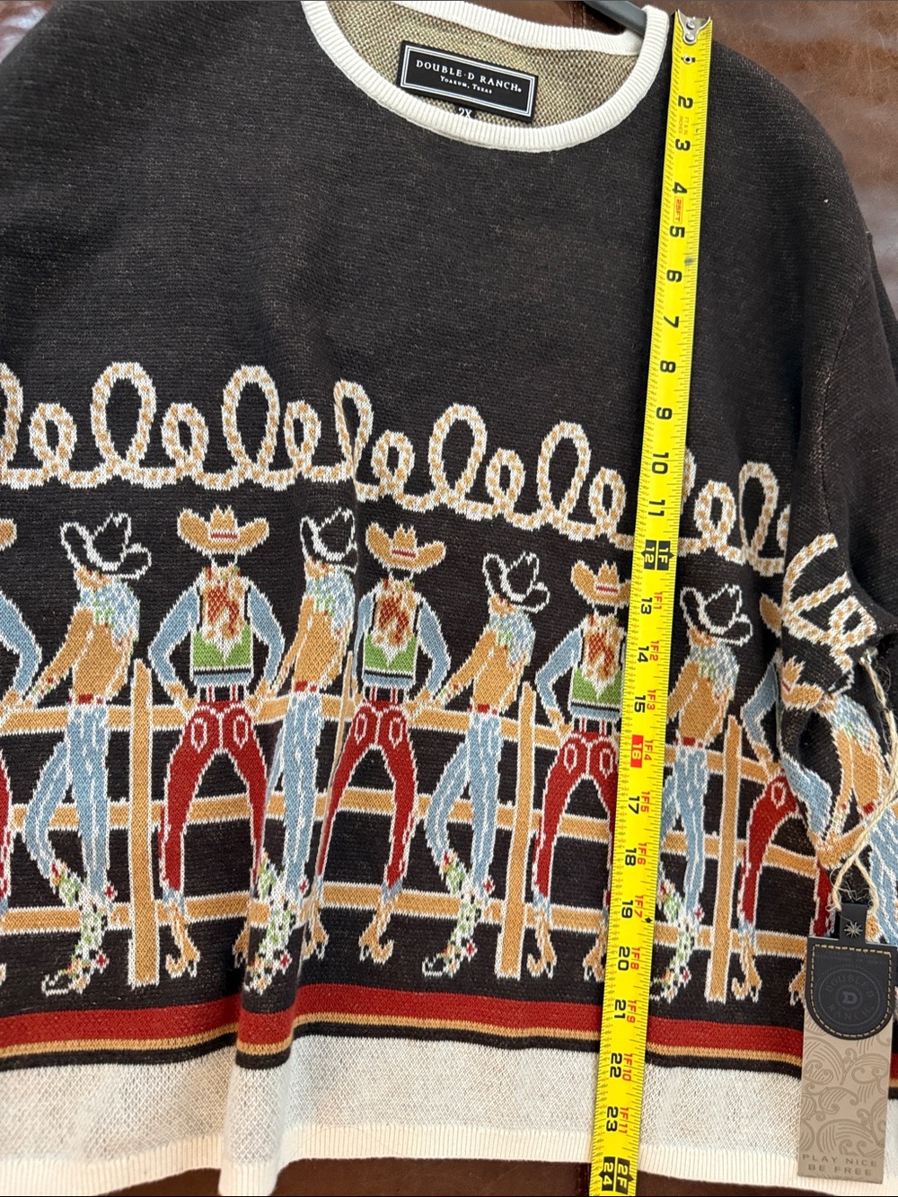 NWT Double D Ranch Brown with Cream Trim Western Cowboy Crewneck Sweater. 2X - Picture 10 of 14